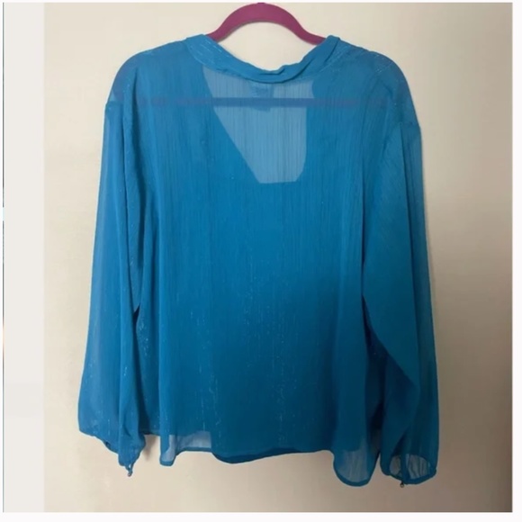 Faded Shimmer Hipster Button Down Flow Business Casual Sheer Hip Tank Blouse - Picture 12 of 12